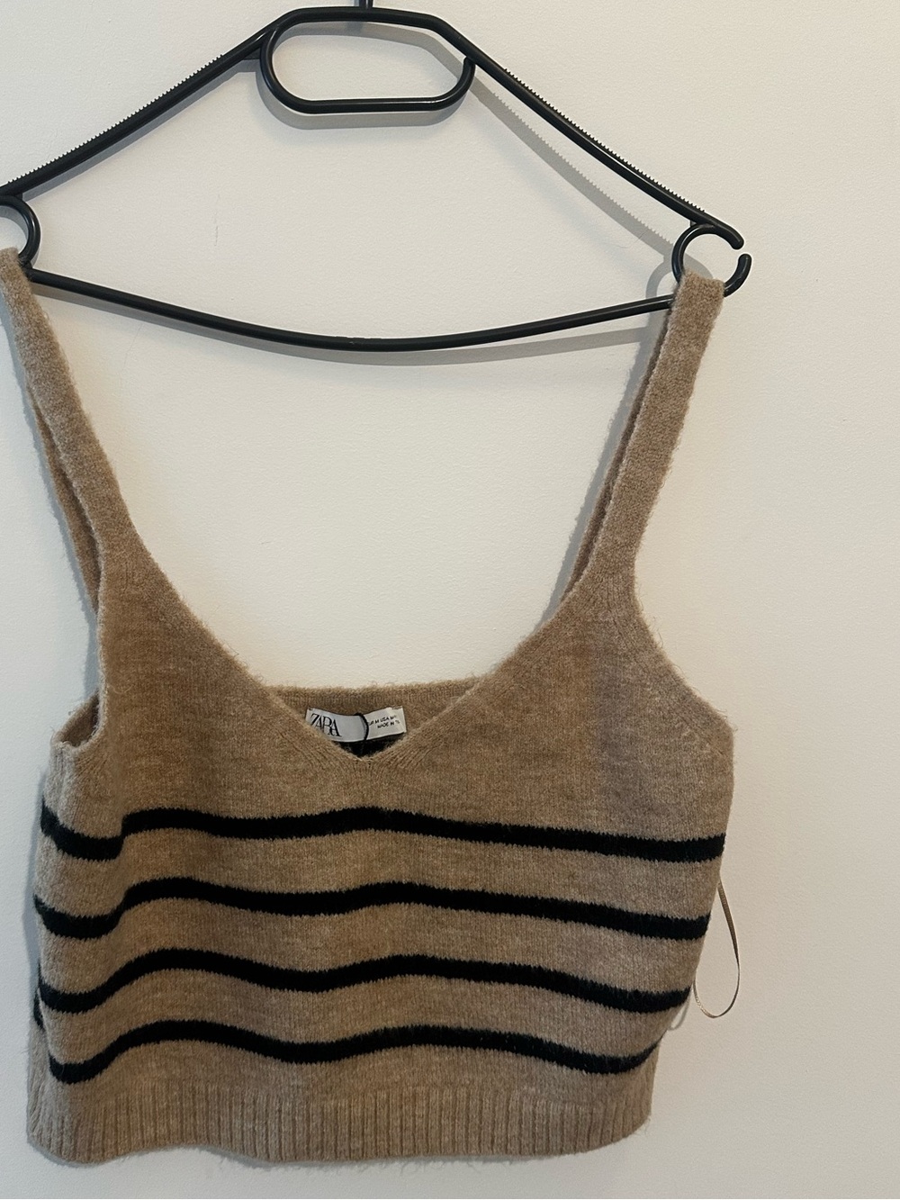 Zara Beige and Black Striped Knit Camisole